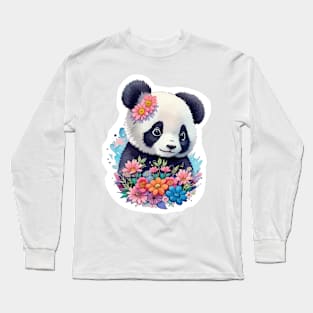 Panda Cute Floral Vintage Long Sleeve T-Shirt